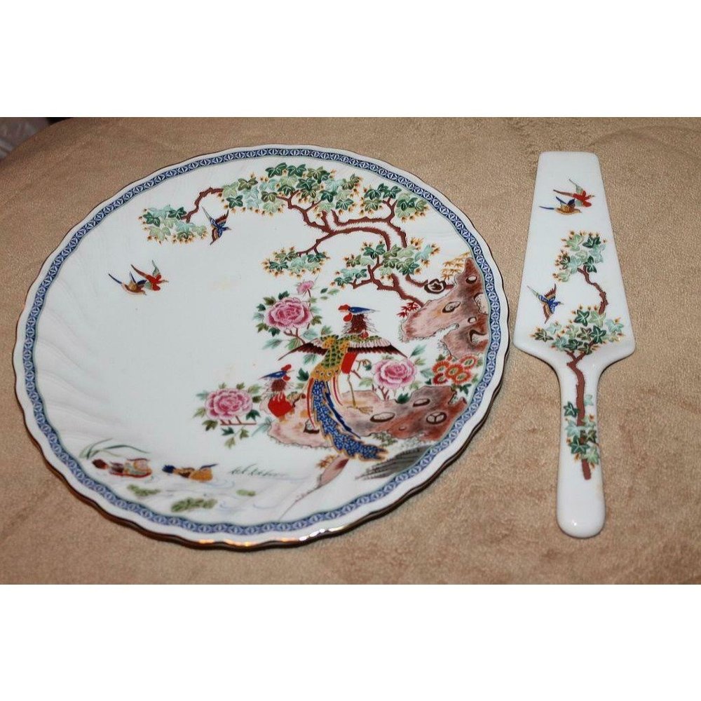Porcelain CHINESE FAN ~ CAKE PLATE & SERVER Smithsonian Museum Natural History